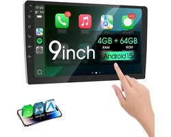 ESSGOO Autoradio 2Din Universeel - Android 15 - Apple Carplay & Android Auto - 9 Inch HD Touchscreen - GPS Navigatiesysteem - 4+64GB
