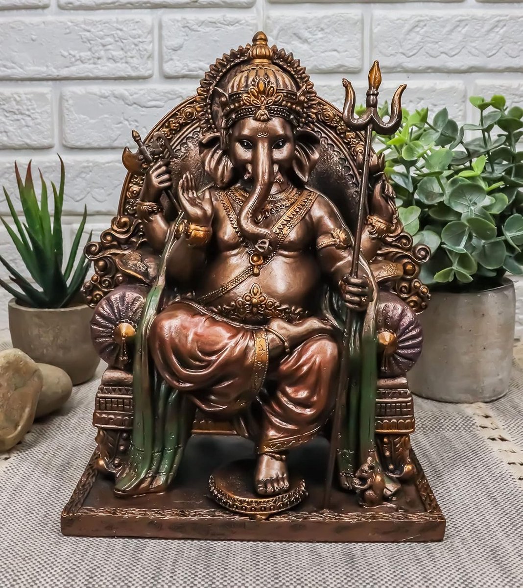 Boutique Trukado - Ganesha Hindoeïstische God Zittend op Troon - (hxbxd) ca. 20,3cm x 17,8cm x 10,8cm
