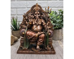 Boutique Trukado - Ganesha Hindoeïstische God Zittend op Troon - (hxbxd) ca. 20,3cm x 17,8cm x 10,8cm