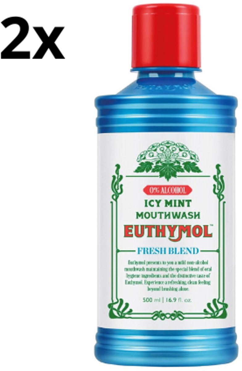 Euthymol Mondwater Icy Mint - 2 x 500 ml - Voordeelverpakking