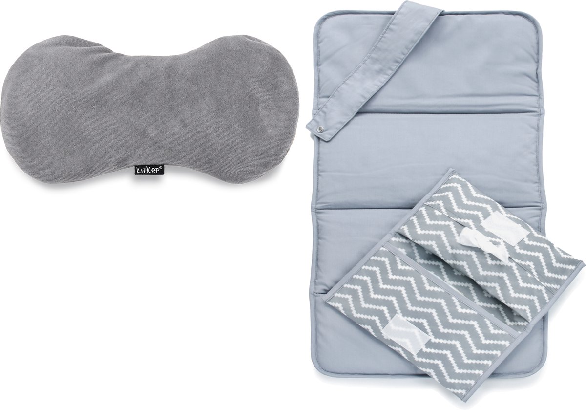 Package deal Woller Warmtekussen + Napper Verschoonmatje en Luieretuitje - Grey, Grijs