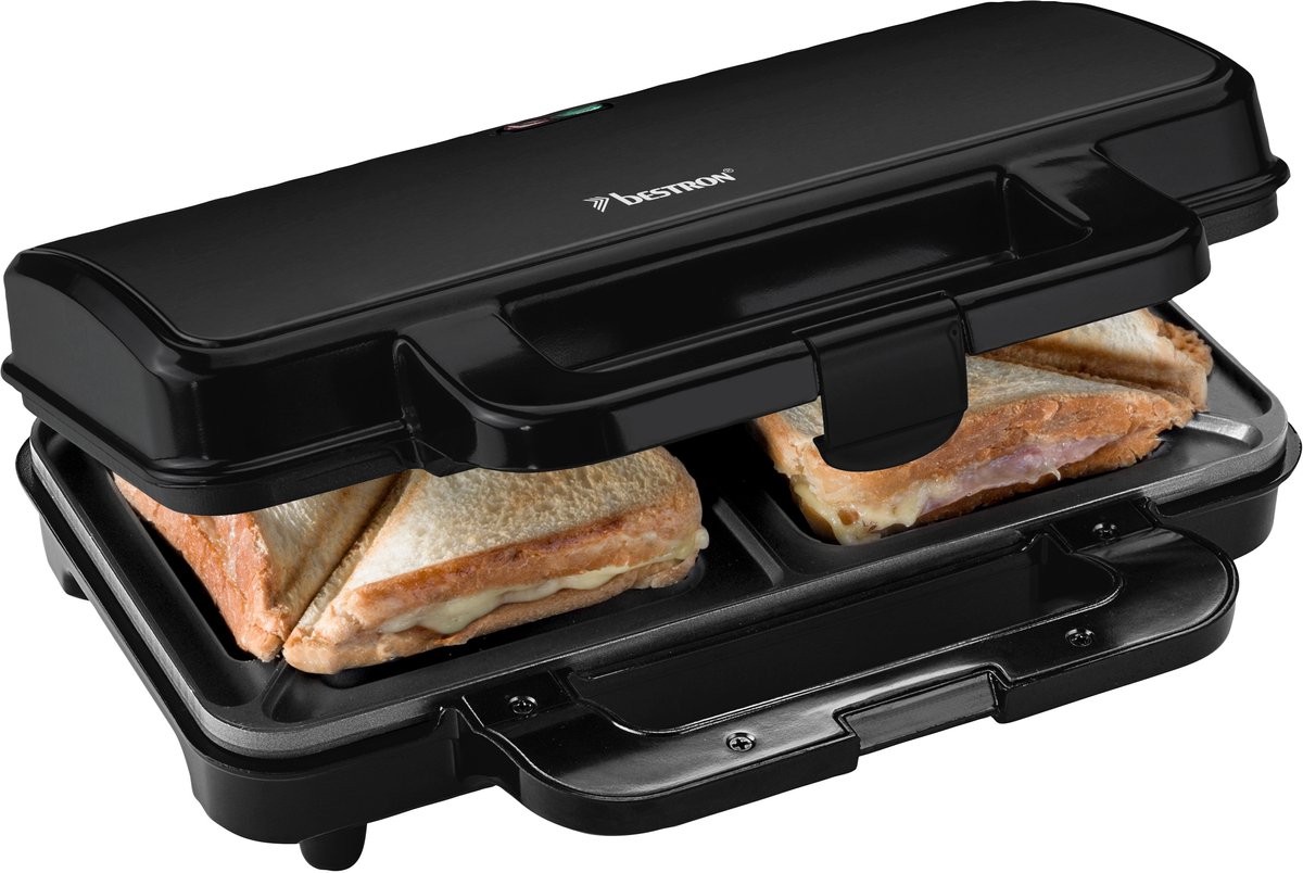 Bol.com Bestron Tosti apparaat - ASM90XLZ - 900W - Voor 2 tosti's - Anti aanbaklaag - Zwart aanbieding