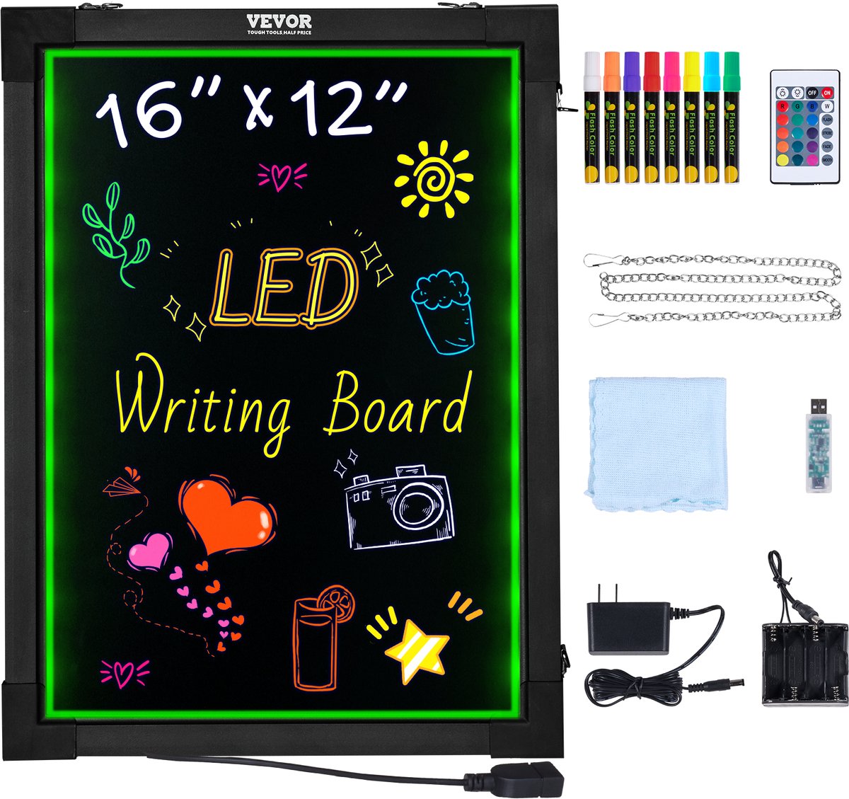 VEVOR Led-Berichtschrijfbord Lichtbord Verlicht Uitwisbaar Krijtbord