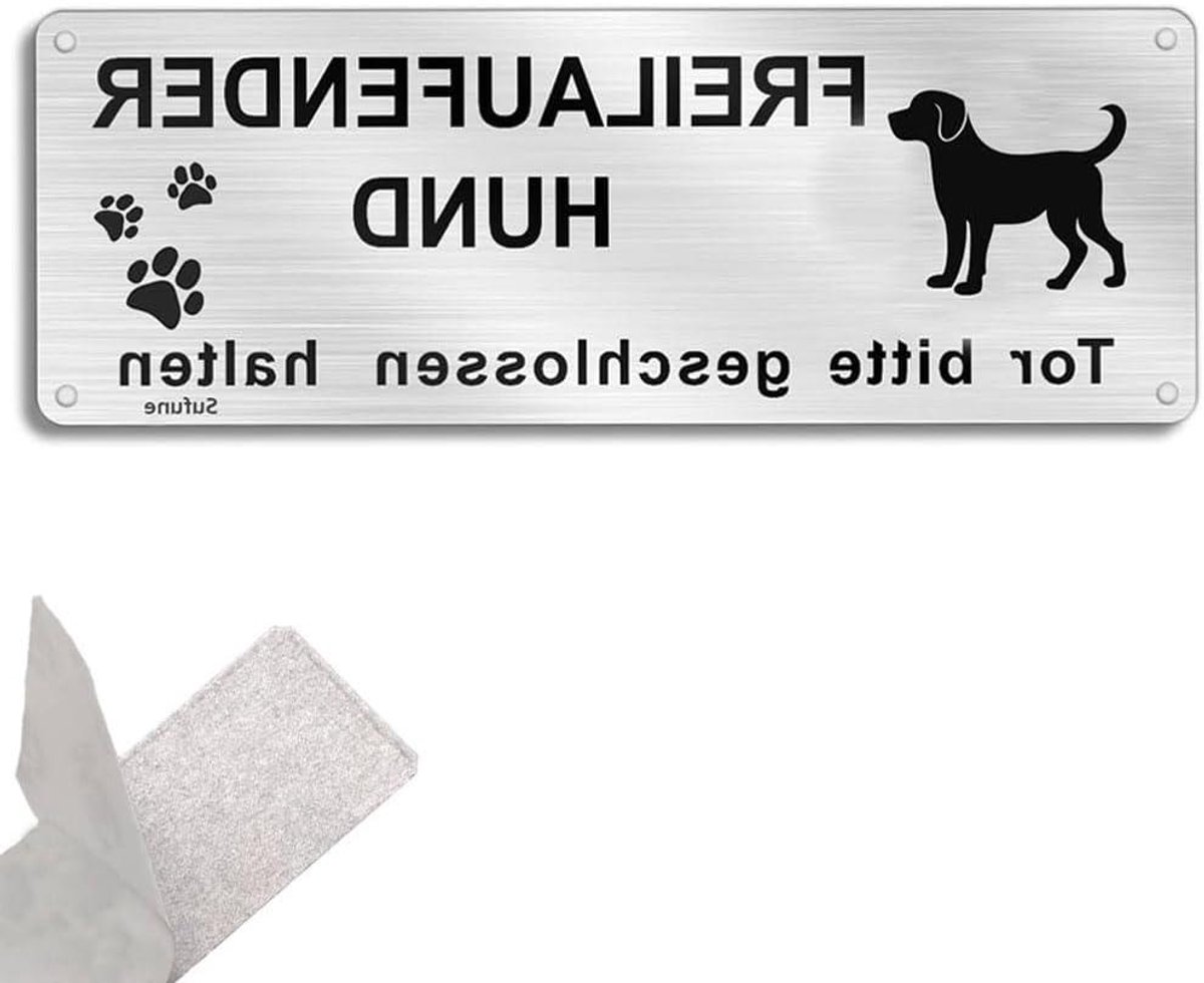 Vrijlopende hond waarschuwingsbord voor binnen en buiten - Aluminium bord 25 x 9 cm - Zelfklevend - Hondenbord - Hond waarschuwingssignaal