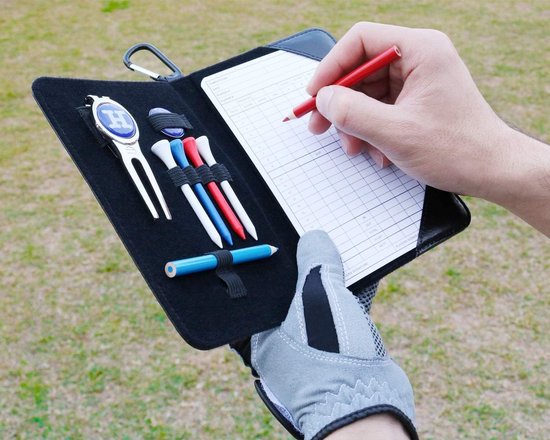 Golf Scorecard Houder en Yardage Book Cover in Echt Leer - Inclusief Divot Repair Tool, Ball Marker, Golf Tees, Scorer, Potlood en Scorekaarten - Perfect Cadeau voor Golf Enthousiastelingen — afbeelding 2