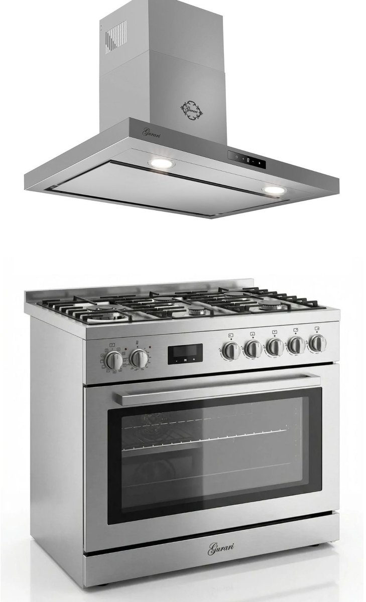 Gasfornuis Roestvrij staal Gas Elektro Fornuis 90 cm 126 L Aardgas Fl.Gas 4 Kw WOK, Zelfreinigend GCH E 818 X+Afzuigkap 90 cm CH 5001
