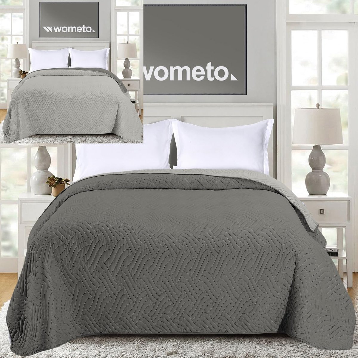 Sprei 220x240 cm XXL omkeerbaar microvezel grijs lichtgrijs - Wasbaar en geschikt voor droger