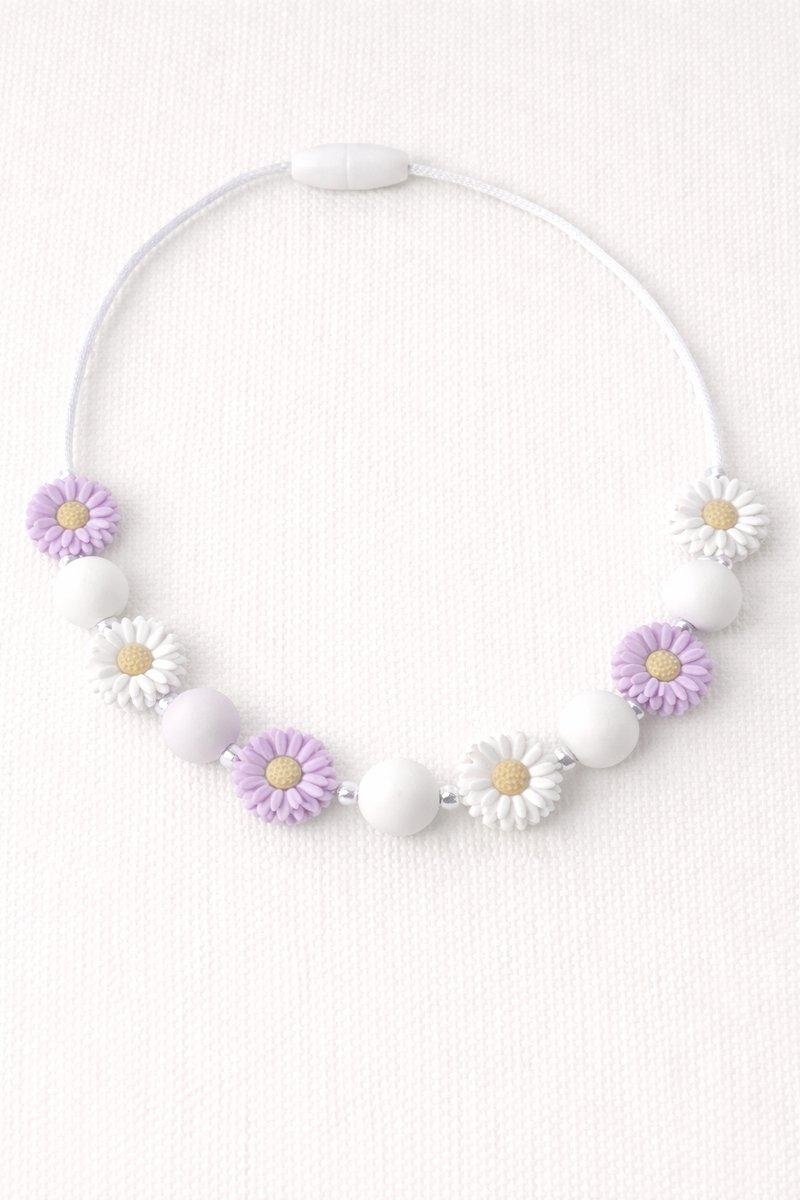 kinderketting met siliconen bloemen | veilige break away sluiting | meisje | cadeau | wit-paars-lila