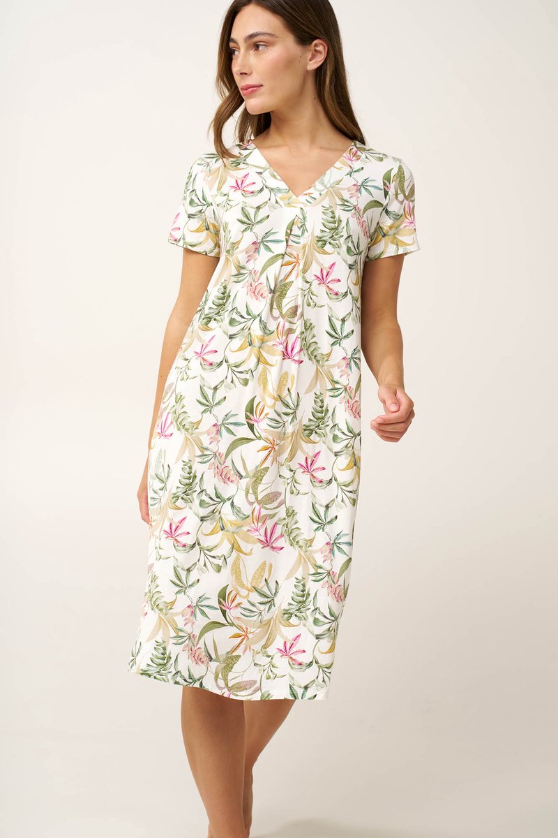 Vamp Damesnachthemd – Zomernachthemd met korte mouwen en bloemenprint - Micromodal – Wit multicolor - XXL