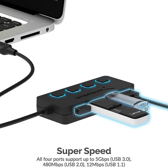 4-poorts USB 3.0 Hub met LED-verlichting en Power Switches — afbeelding 5