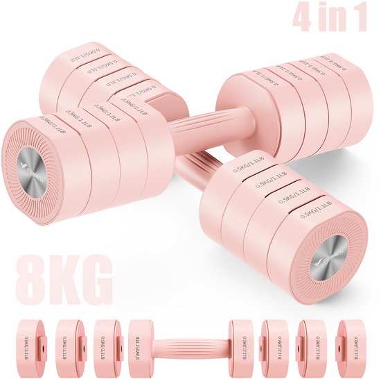 MERACH Dumbbells - 4 in 1 - Verstelbaar - Verstelbare Gewichten - 8KG Set - Robuust & Antislip - Compact Voor Thuis
