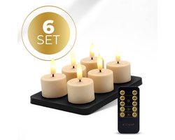 KENN® GlowPro™ Oplaadbare Waxinelichtjes – Tot 350 Branduren – Set van 6 – Ivoor – Met Afstandsbediening – Magnetisch Oplaadstation – Timer – Realistische Wax Look & Feel – LED Waxinelichtjes – Oplaadbare Theelichtjes – Oplaadbare Kaarsen – Horeca