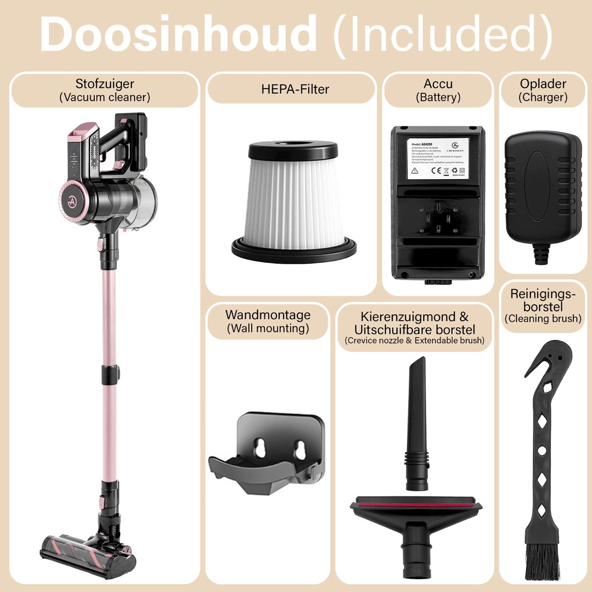 AG4200 Steelstofzuiger Draadloos - Rose Gold - Stofzuiger - afbeelding 3
