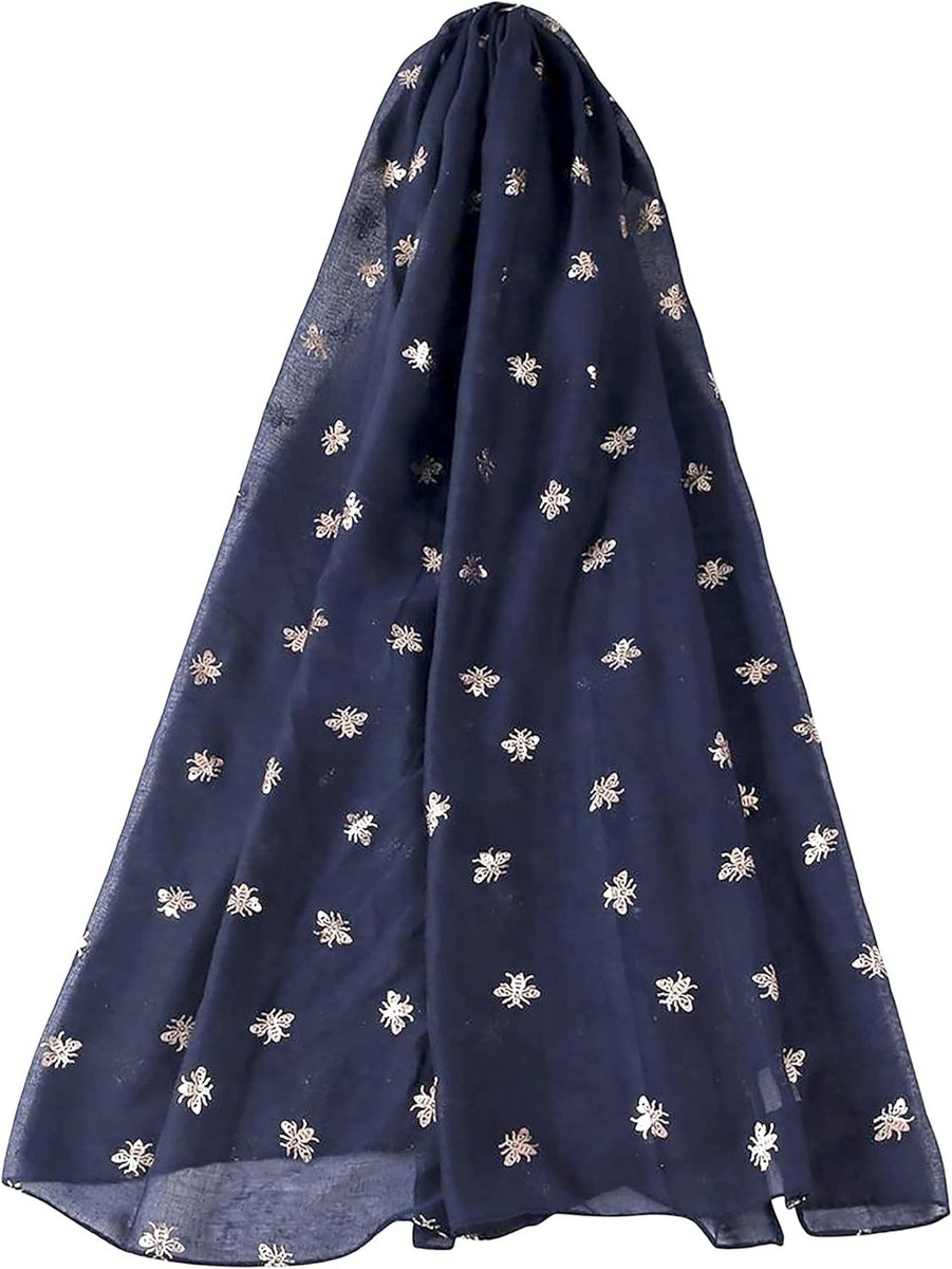 Luxe Sjaal met Bijenprint Blauw - Groot Formaat 180x90 cm - All Season Draagbaar