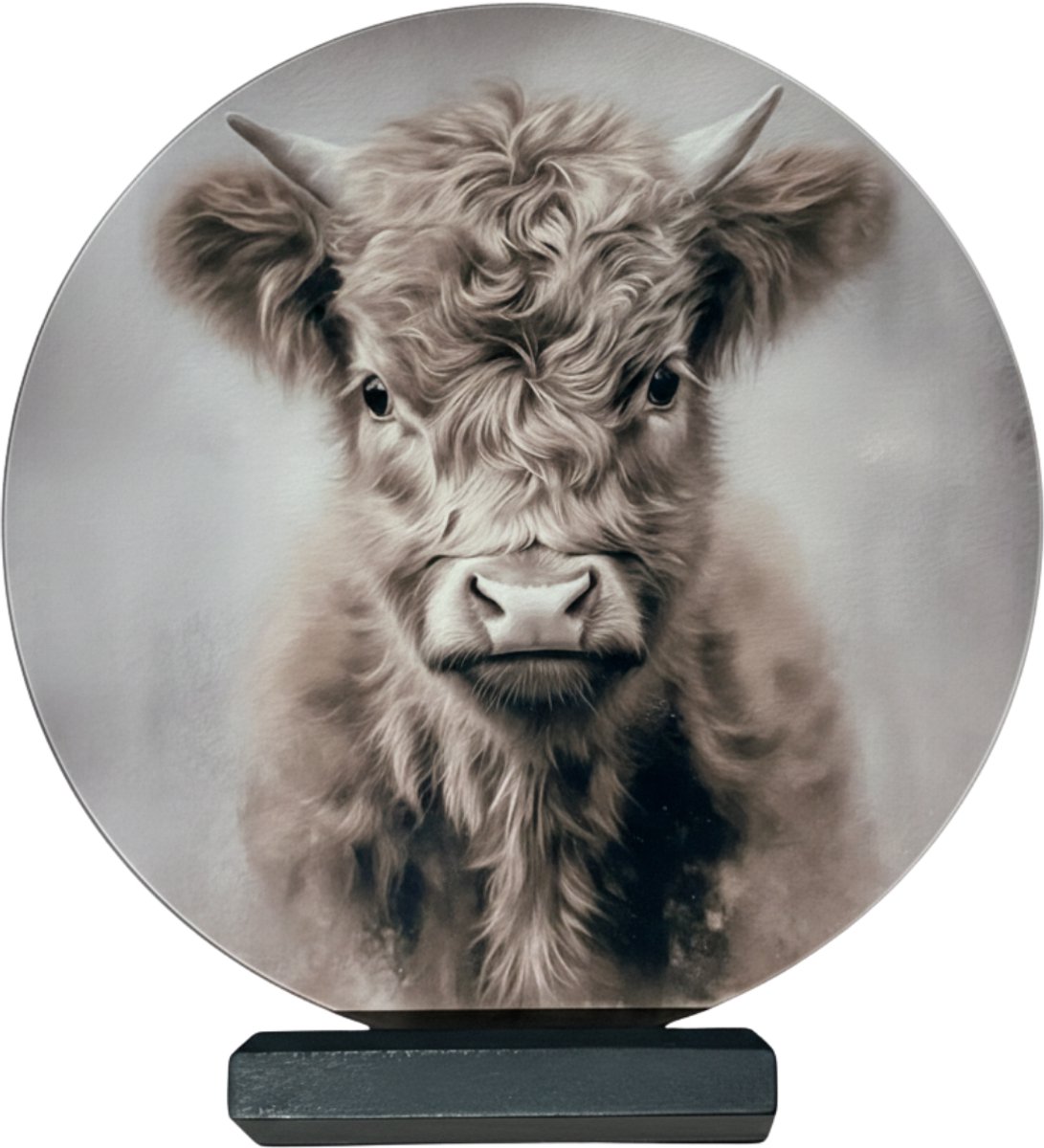 Glasschilderij schotse hooglander hang of staand met standaard ⌀ 30 cm | 494436 | Home Sweet Home