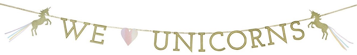 TALKING TABLES - Kartonnen slinger we love unicorns 3 m goudkleurig verjaardag