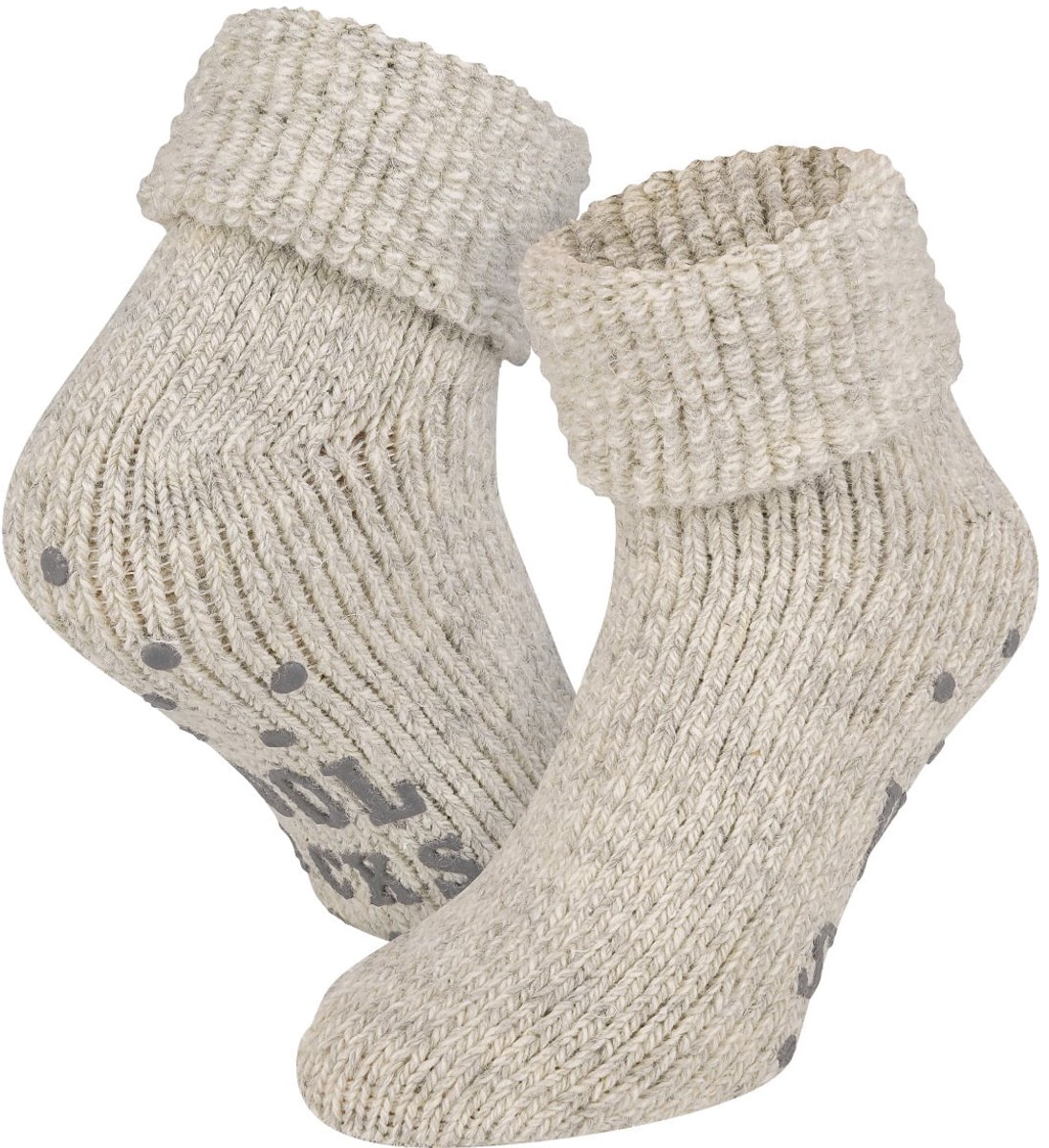 Wollen dames huissokken met antislip – Ecru – 39-42