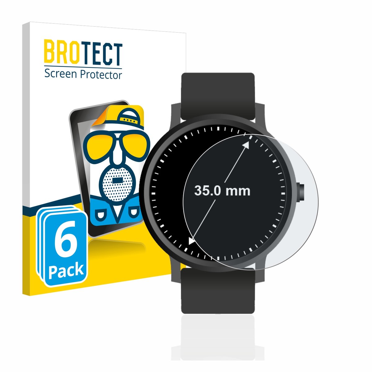 BROTECT - Screenprotector voor Horloges (Rond, ø: 35 mm) - Folie Beschermfolie matte 6 Stuks