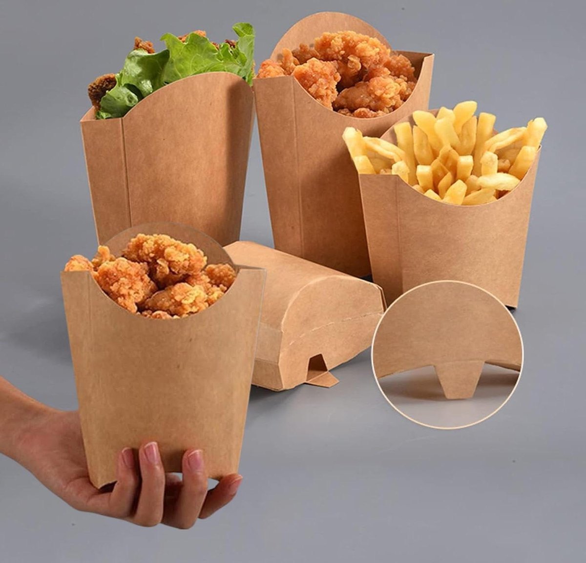 Frietcontainers van kraftpapier - 50 stuks - 40 ml - voor feestjes en snacks