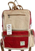 Ancient Wisdom - Sac à dos - Grand sac à dos carré en chanvre - rouge bordeaux - crème - sac à dos - sac à bandoulière - sac de voyage - sac à main - sac