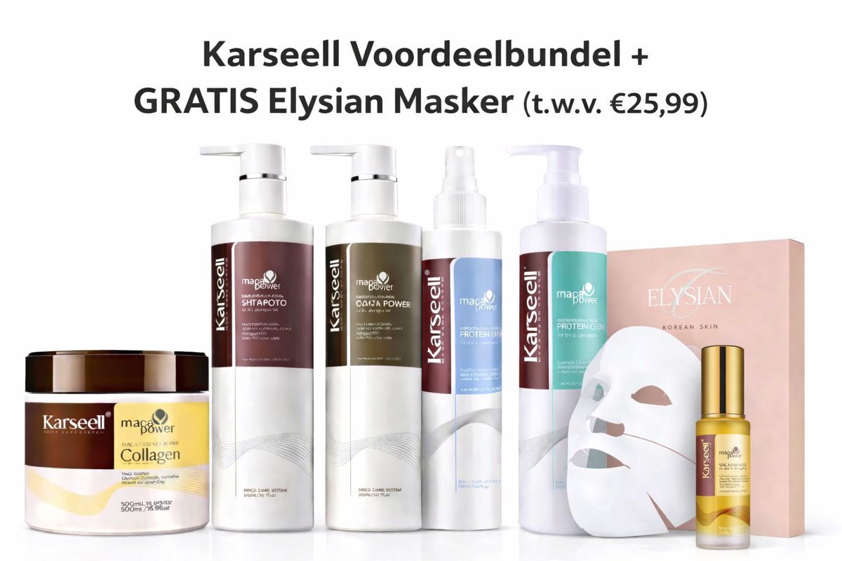Karseell - Haarmasker + 500ml Shampoo + 500 ml Conditioner + Maca Care System Protein Spray + Protein Cream + Haarolie - Extra Bundelvoordeel