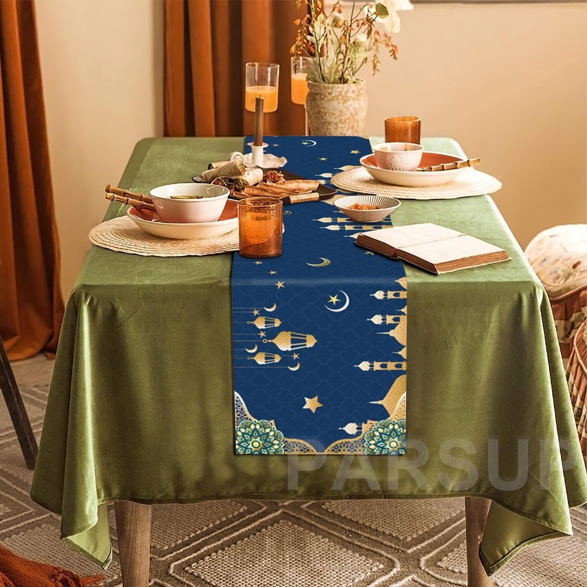 Tafelkleed Ramadan Mubarak Decoratie Linnen Moskee Lantaarn 180x35cm