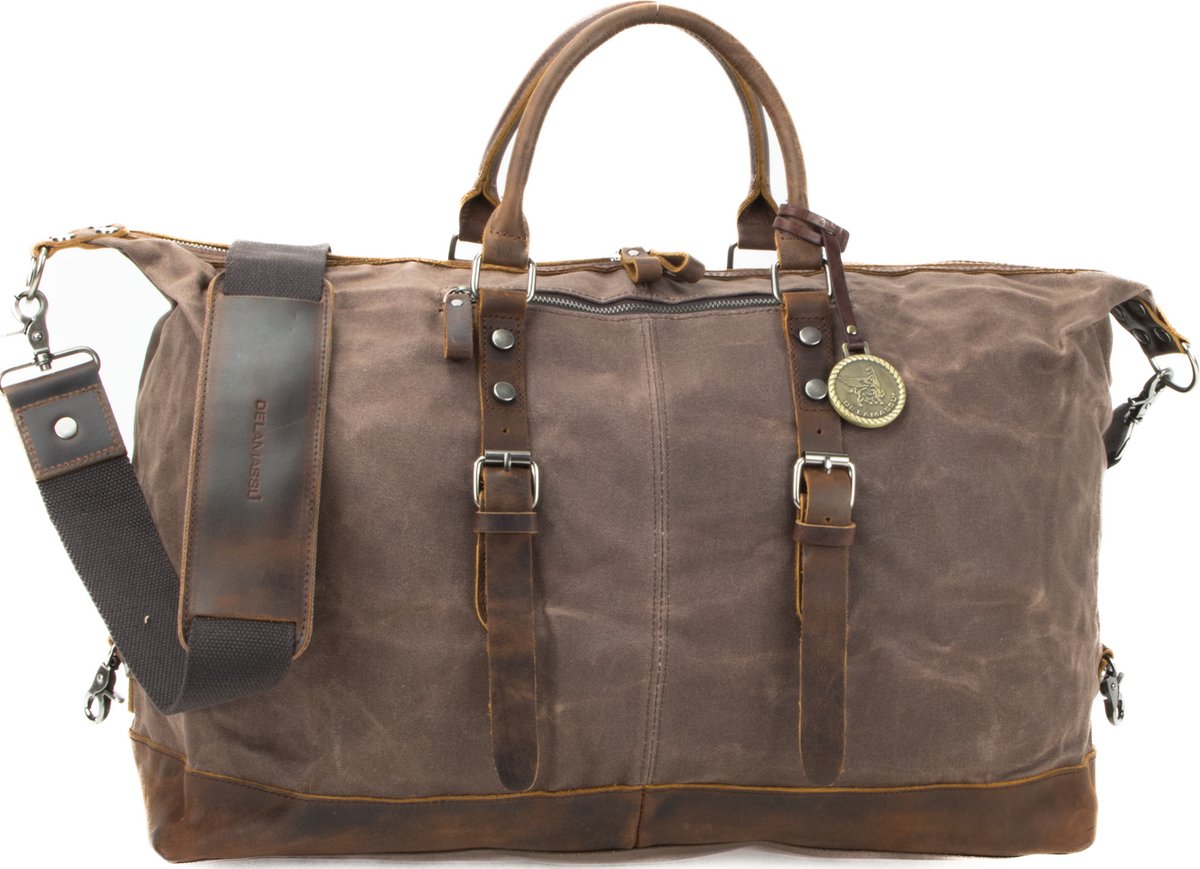 DE LAMASSU® Vintage Canvas Reistas 55 cm – Unisex Weekendtas 42L – Duffel Bag met Echt Leren Details – Waterafstotend