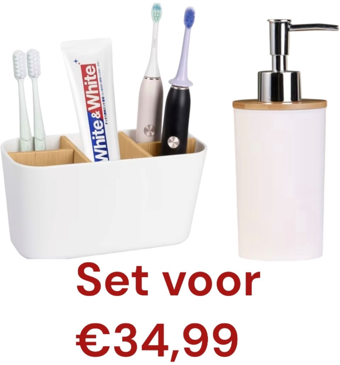 tandenborstel bakje / zeep pompje set - wit - Sorteervakken | Anti-slip | Elektrische tandenborstelhouders | Handtandenborstelhouders