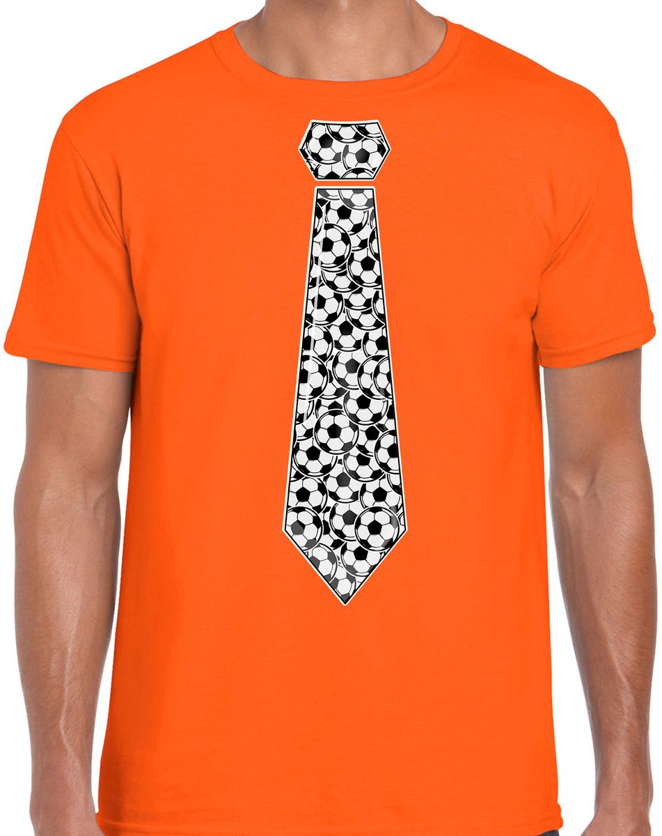 Bellatio Decorations Verkleed T-shirt voor heren - voetbal stropdas - oranje - supporter EK / WK XXL