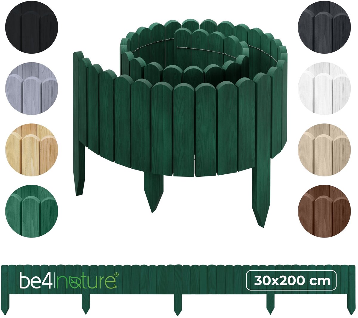 be4nature Flexibele houten border 30 x 200 cm Donkergroen Geïmpregneerde rolborder plantenrand tuinhek decor palissade graskant