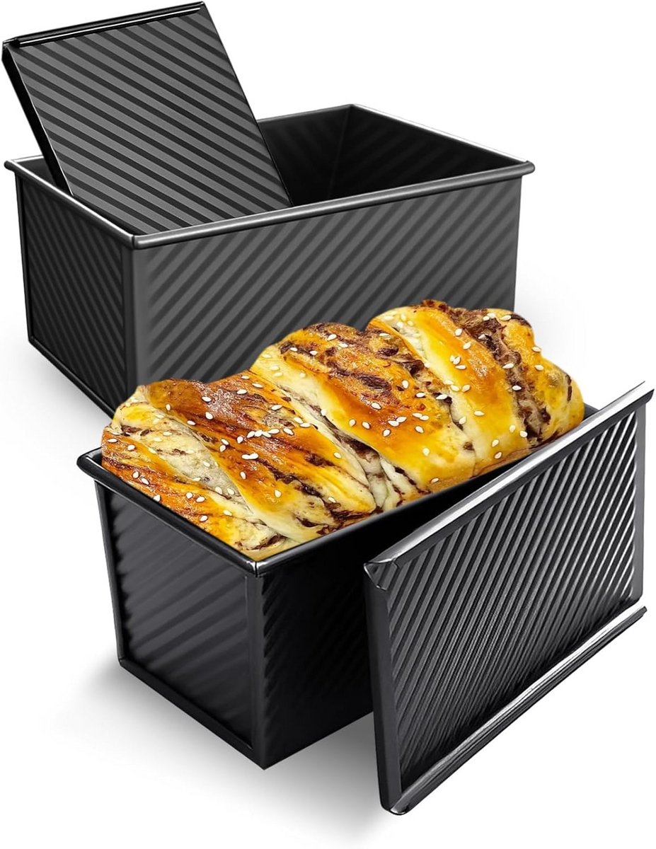2-Pack Broodvorm met Deksel - Gecoat & Gegolfd voor Gelijkmatig Bakken