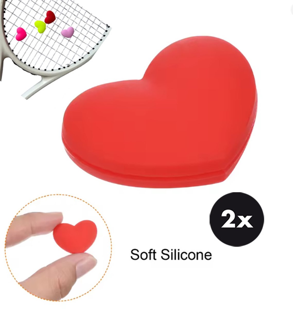 Actie4you® - Tennis Racket demper – Trillingsdemper - Vibration Dampeners – Tennis Demper - 2 Stuks - Hartje Rood