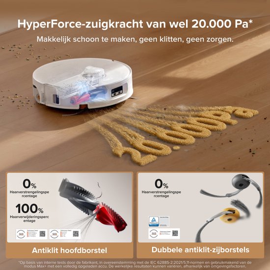 Roborock Qrevo Curv 2 Flow-Robotstofzuiger met dweilfunctie-SpiraFlow Realtime Zelfreinigende Rolmop-20.000 Pa-Dual Zero-Tangle-Systeem-AI Obstakelvermijding-Warmtewas dweil-tapijtbescherming