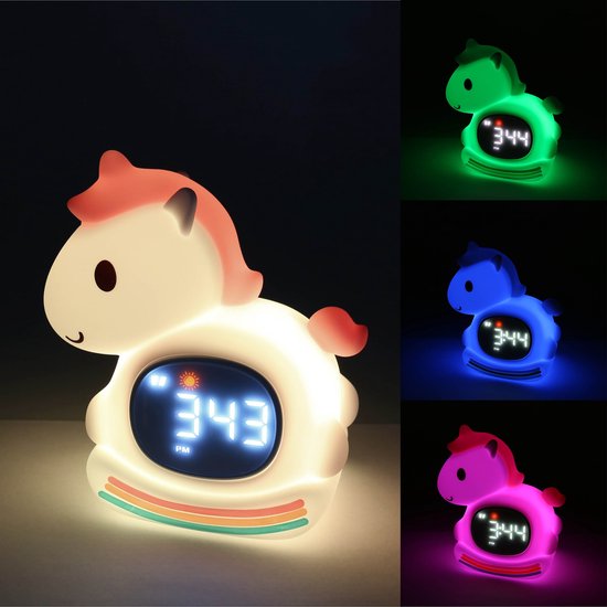 Mary's Siliconen LED-nachtlampje met wekker, Unicorn rocking horse, zacht, voor de kinderkamer, USB RGB-lampje van Mary's — afbeelding 2