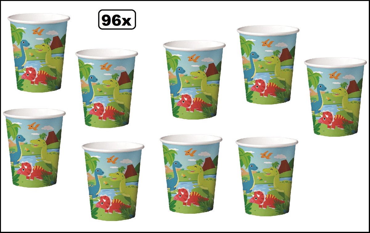 96x Beker Dinosaurus 210ml karton - Dino thema feest party