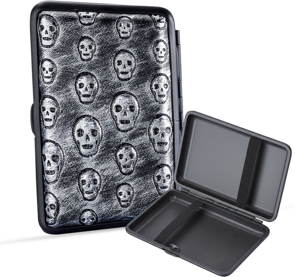Sigarettendoosjes Zilvergrijs – 12 Sigaretten – Skull Design – PU Leder
