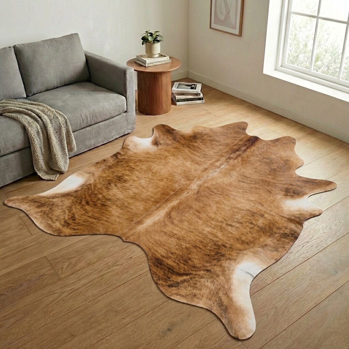 Koeienhuid Vloerkleed XL (Groot) - Bruin-wit - 235 x 234 cm - Koeienkleed / Koeienvel / Dierenvel / Dierenhuid / Koehuid Tapijt