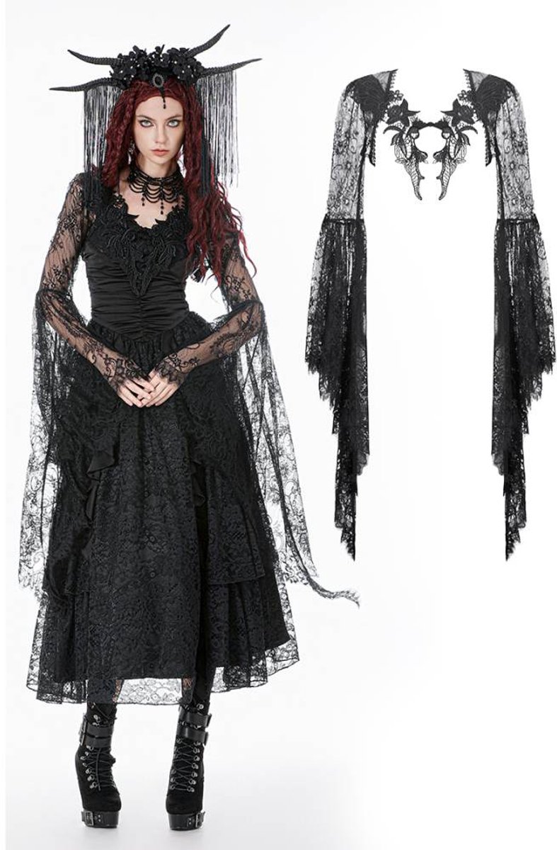 Dark in Love - DeepV Lace Bell Sleeve Cape Bolero - S - Zwart