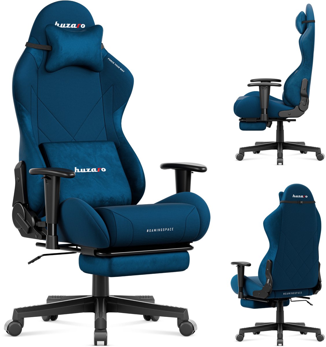 Huzaro Force 5.7 Gaming Stoel - ergonomische gamingstoel met verstelbare functies - veloursstof - Blauw