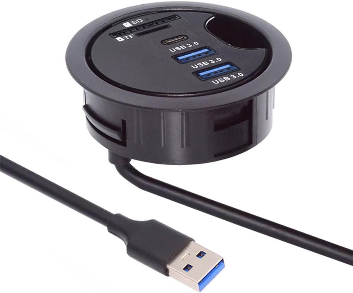 USB 3.0 Hub met USB-C en SD/TF lezer voor bureau grommet
