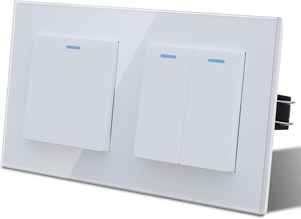 Inbouw Lichtschakelaar met LED Indicator Glas Wit Rechthoekig