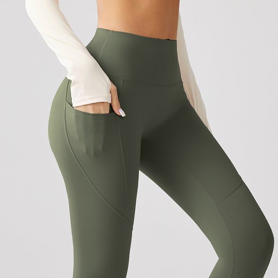 Sportlegging met zakje dames - Sportkleding dames - Sportbroek dames - High waist Sportlegging - Shape legging - Hardloopbroek dames - yoga legging dames - Groen Maat XS - Gym Revolution van Merkloos — afbeelding 2