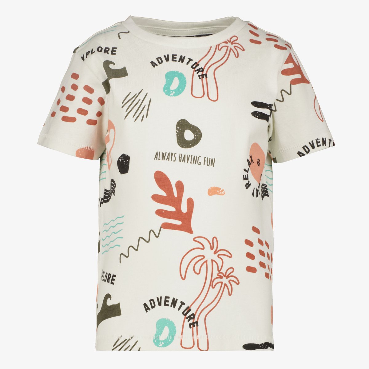 Unsigned jongens T-shirt met all over print - Beige - Maat 92