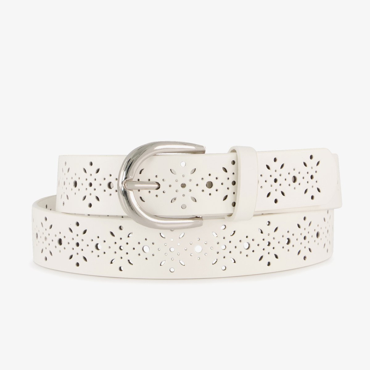 Dames riem met perforaties en studs beige - Maat 85