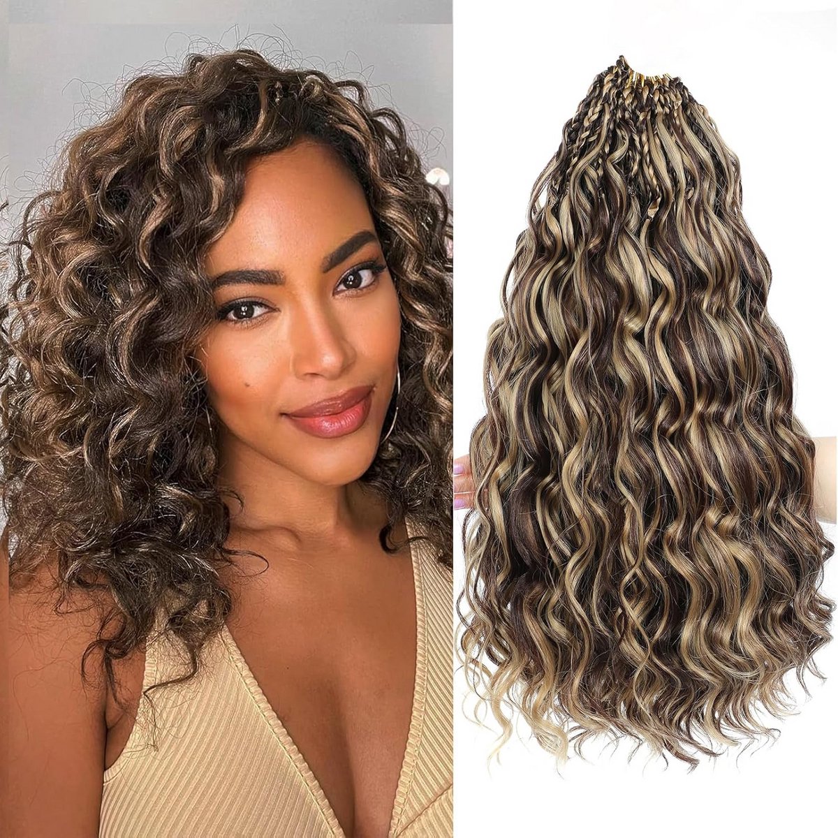 Gehaakt Haar met Lus: Golvende Krullen, Voorgedraaid, Boho Stijl, 8 Stuks