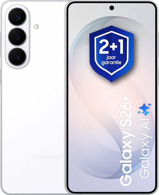 Samsung Galaxy S26 Plus 256GB White smartphone, 50MP triple camera, AI Photo Assist, Nightography video, Snapdragon 8 Gen 5