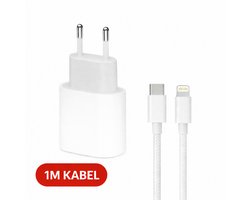 Oplader met USB-C naar Lightning aansluiting Set - Snellader - Inclusief USB-C naar Lightning kabel 1 meter - Oplader - Adapter - Oplaadkabel - Lader - Oplader Set - Geschikt voor Apple iPhone iPad AirPods - Charger - Cable - Braided - Tablet - Pro