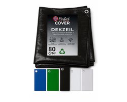 Perfect Cover® Essential Afdekzeil – 4 × 6 m – Zwart – 80 g/m² – Scheurbestendig en Waterbestendig Zeil voor Buiten Tuinmeubelen, Aanhanger of Zwembad – Multifunctioneel als Grondzeil of Autohoes – Met Metalen Zeilringen