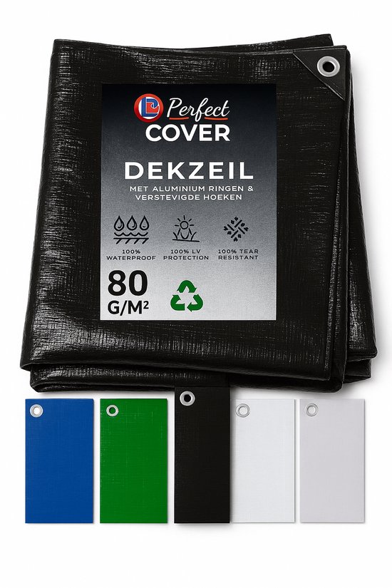 Perfect Cover® Essential Afdekzeil – 4 × 6 m – Zwart – 80 g/m² – Scheurbestendig en Waterbestendig Zeil voor Buiten Tuinmeubelen, Aanhanger of Zwembad – Multifunctioneel als Grondzeil of Autohoes – Met Metalen Zeilringen
