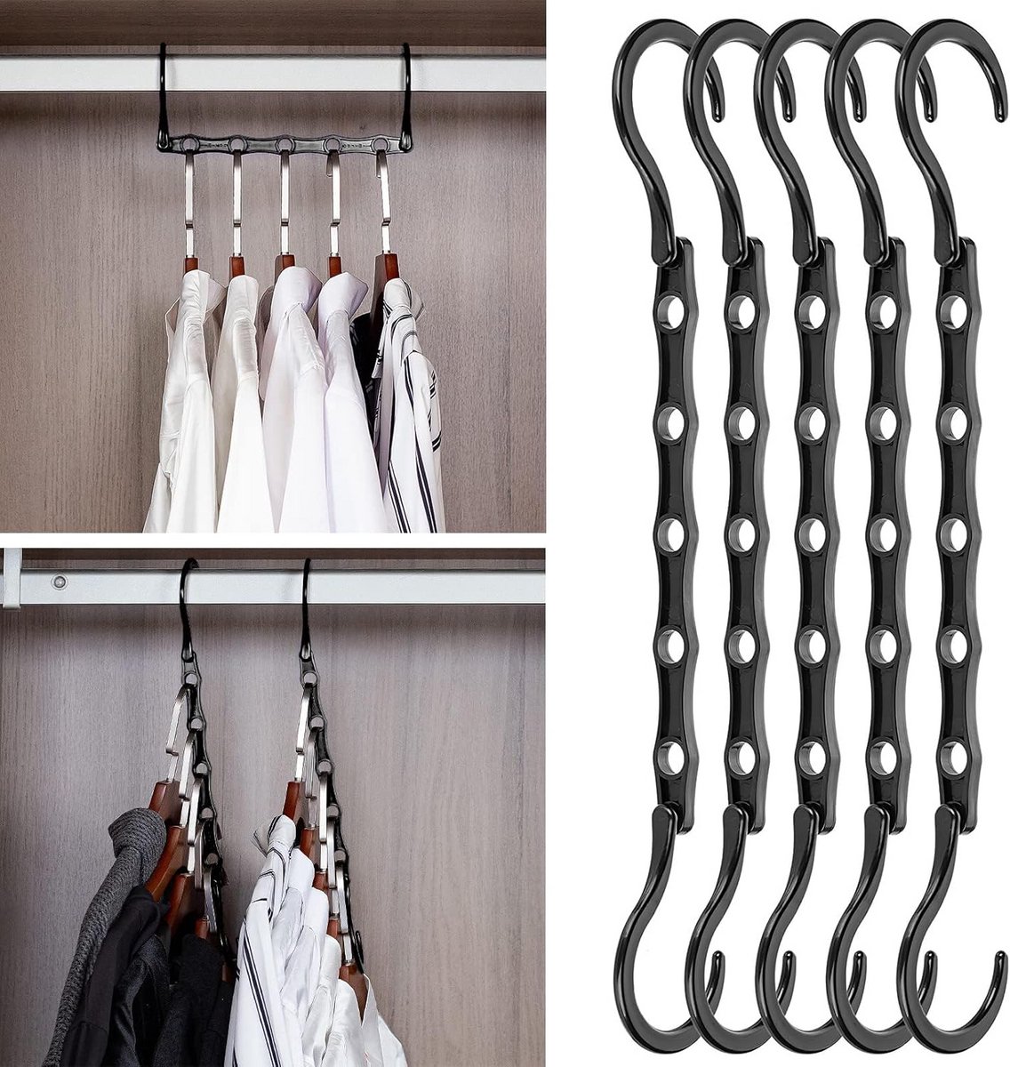5 stuks Ruimtebesparende Kledinghangers voor een Efficiënte Kastindeling